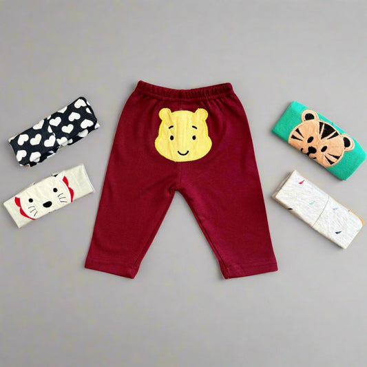 Pack of 5 Unisex Baby Trousers with Colorful Animal Embroidery