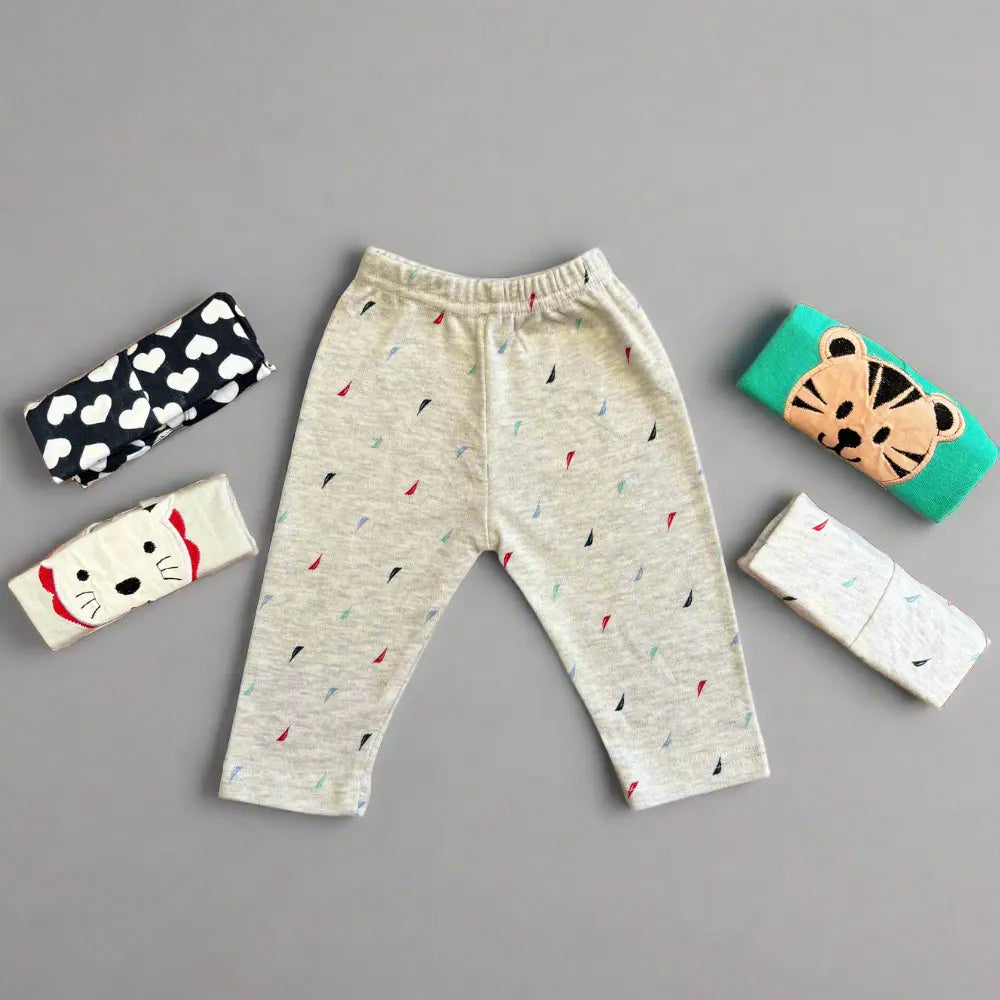 Pack of 5 Unisex Baby Trousers with Colorful Animal Embroidery