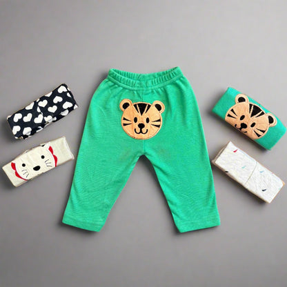 Pack of 5 Unisex Baby Trousers with Colorful Animal Embroidery