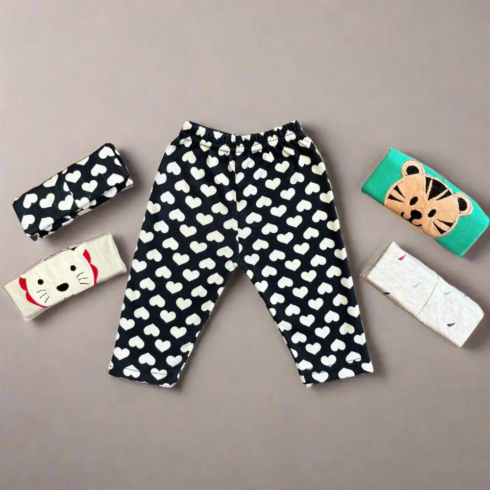 Pack of 5 Unisex Baby Trousers with Colorful Animal Embroidery