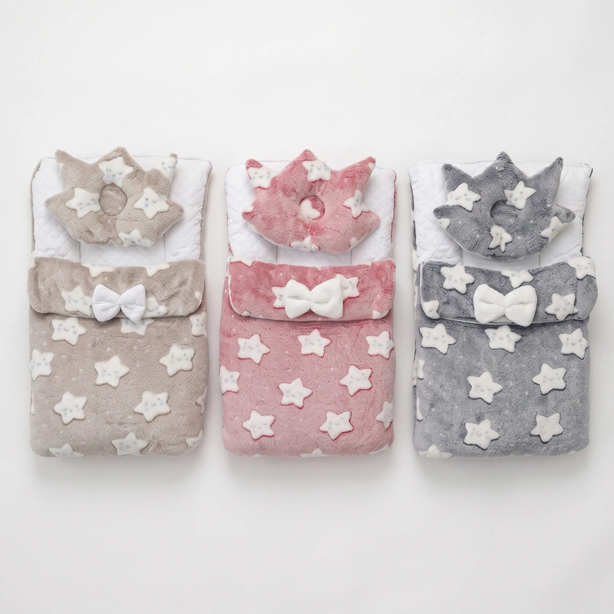 Plush Baby Carry Nest & Crown Pillow Set – Star Print