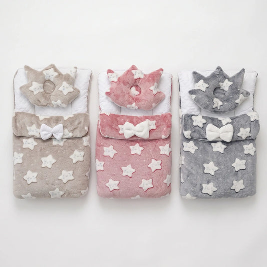 Plush Baby Carry Nest & Crown Pillow Set – Star Print