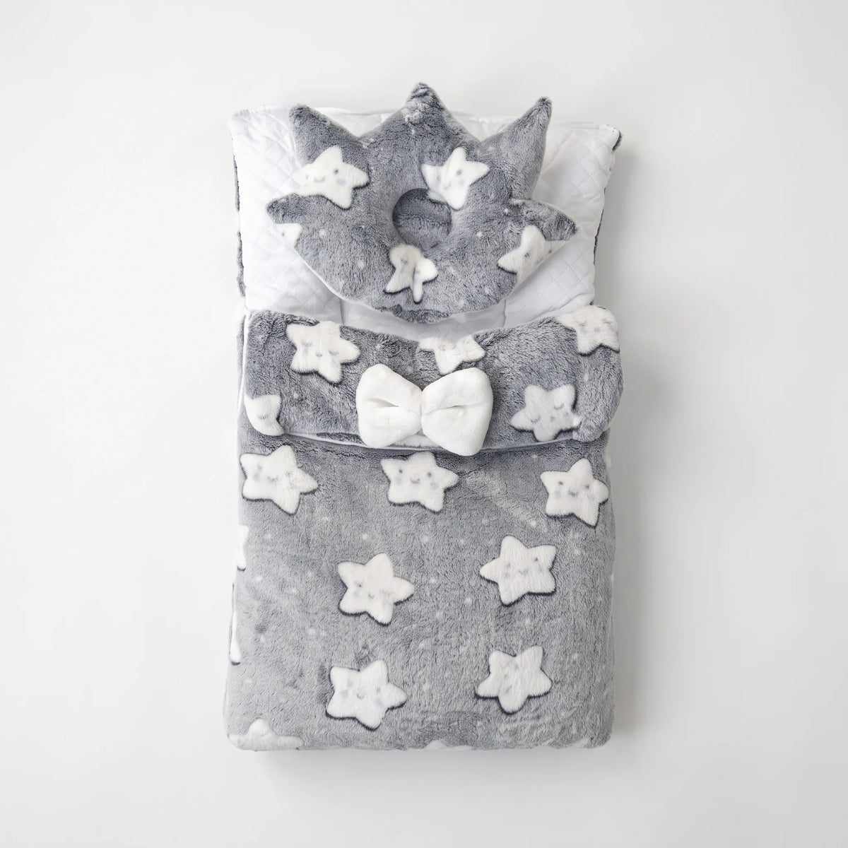 Plush Baby Carry Nest & Crown Pillow Set – Star Print