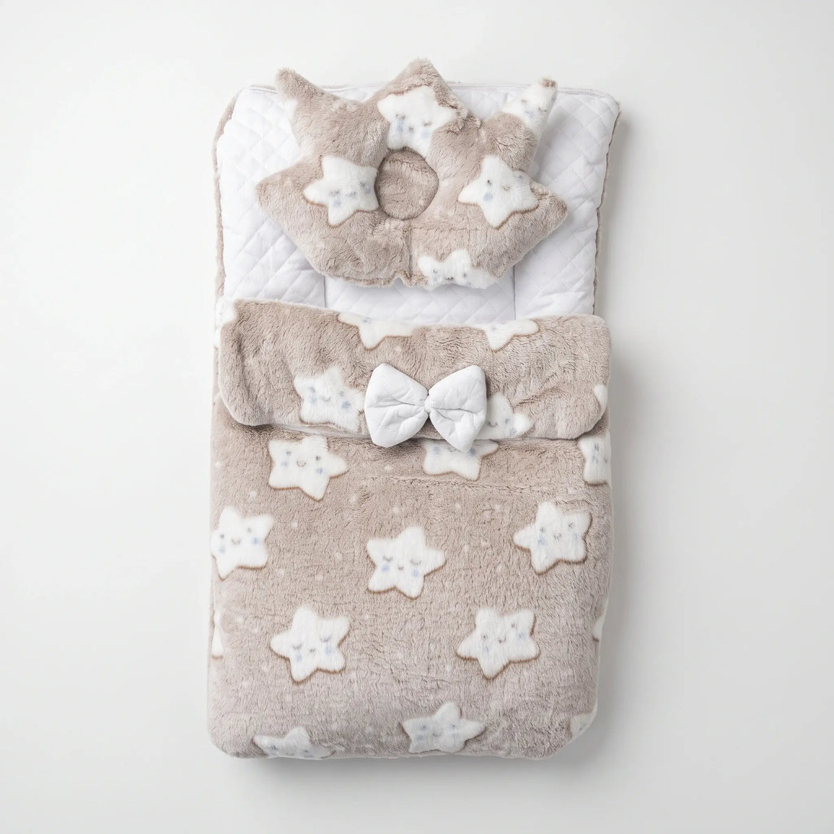 Plush Baby Carry Nest & Crown Pillow Set – Star Print