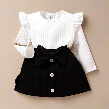 SHEIN Baby Girl Ruffle Trim Tee & Bow Front Skirt