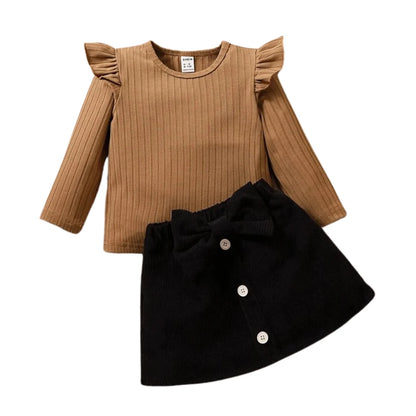 SHEIN Baby Girl Ruffle Trim Tee Bow Front Skirt – Elegant