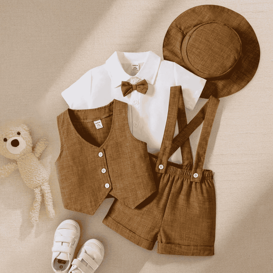 Shein Vintage Little Gentleman Outfit – Shirt, Bow Tie, Shorts & Hat