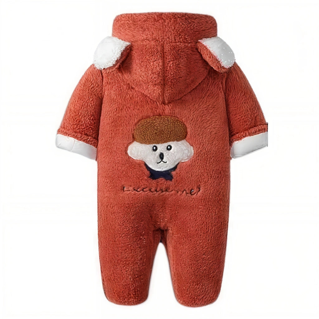 Snuggly Bear Excuse me : Plush Hooded Romper for Babies