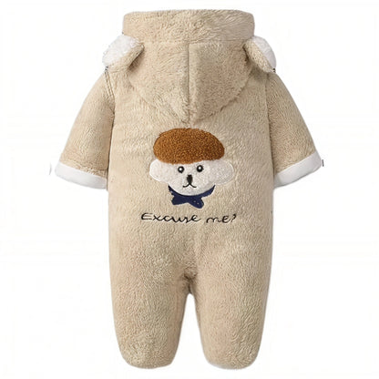 Snuggly Bear Excuse me : Plush Hooded Romper for Babies