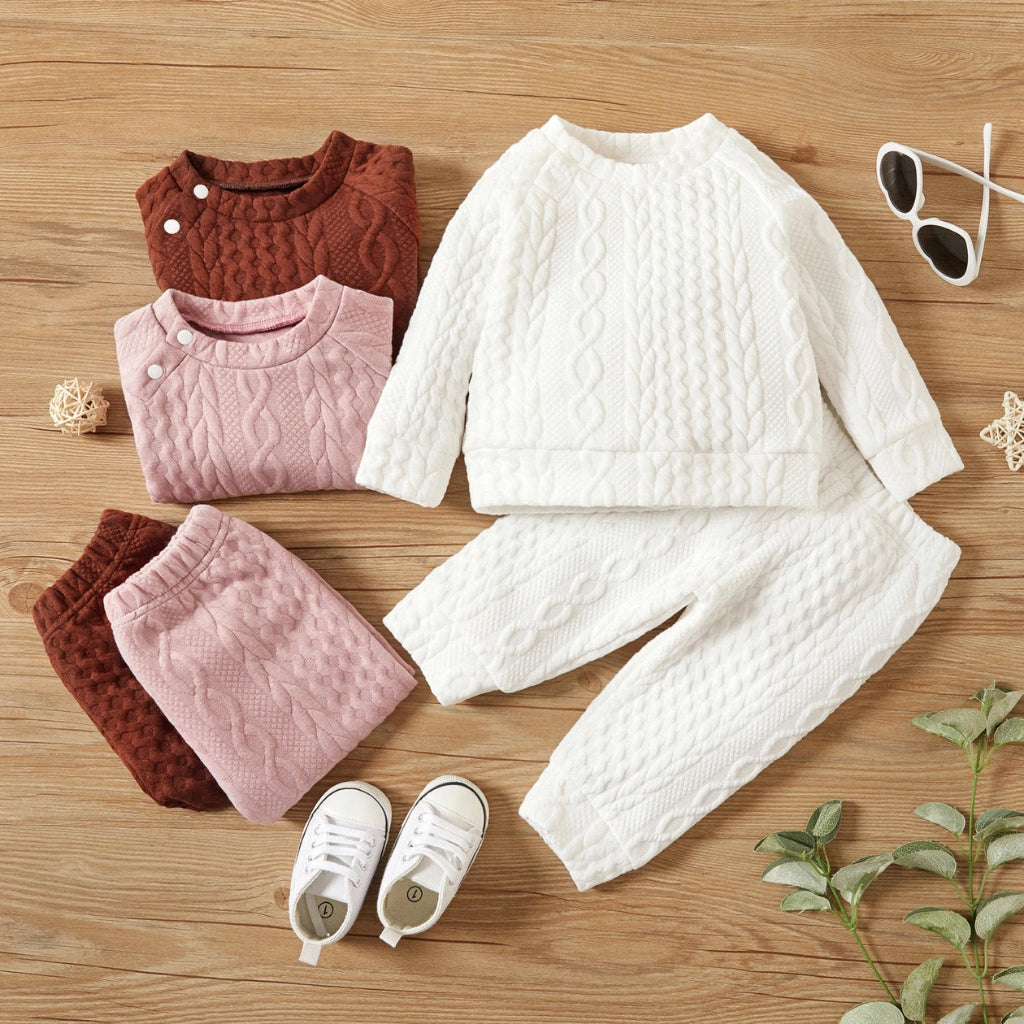 Baby Cable Knit 2-Piece Set - Premium Cotton Sweater & Pants