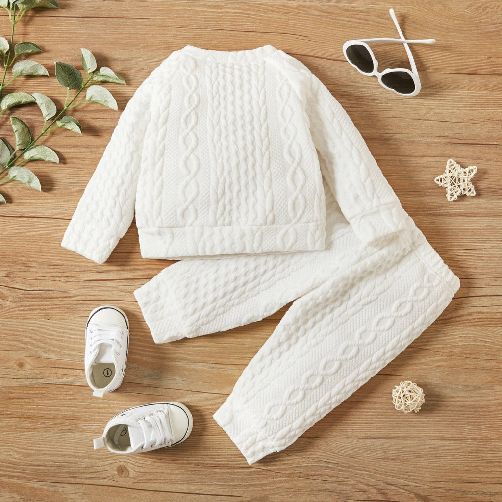 Baby Cable Knit 2-Piece Set - Premium Cotton Sweater & Pants
