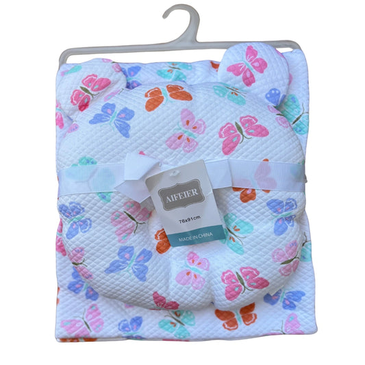 Premium Baby Summer Blanket & Head-Shaping Pillow Set -- Butterfly