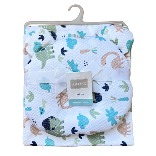 Premium Baby Summer Blanket & Head-Shaping Pillow Set -- Dinosaur