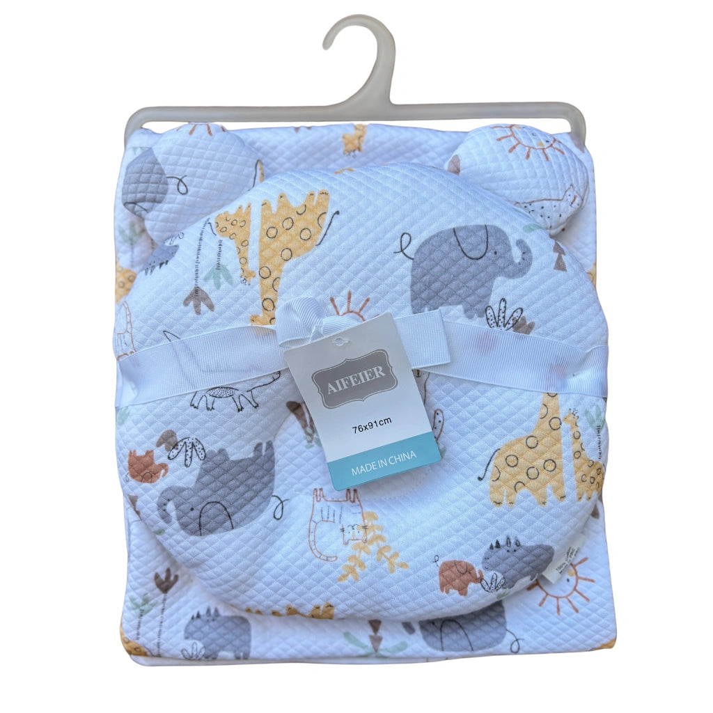 Premium Baby Summer Cotton Blanket & Head-Shaping Pillow Set -- Giraffe
