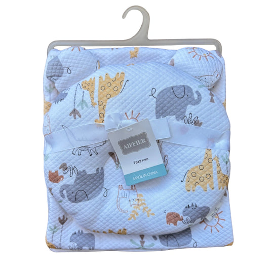 Premium Baby Summer Blanket & Head-Shaping Pillow Set -- Giraffe