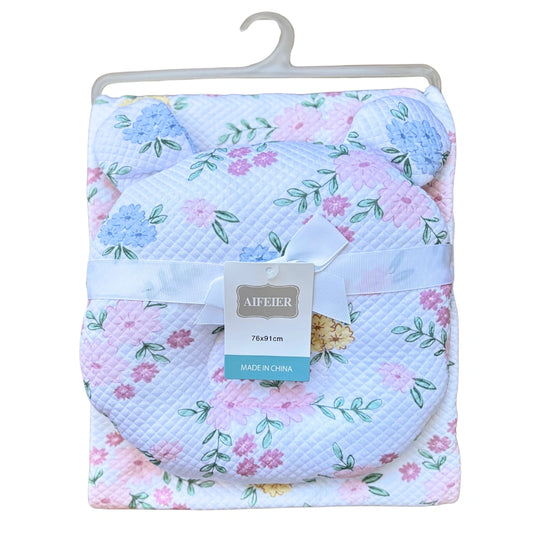 Premium Baby Summer Blanket & Head-Shaping Pillow Set -- Flowers