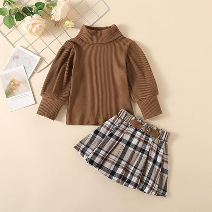 2-Piece Toddler Girl Ribbed Top & Skirt Set with Belt | Shein