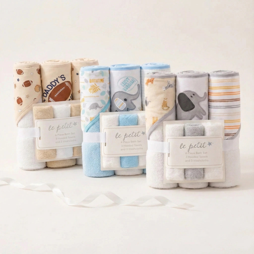 Collection of baby blankets with various designs and text on a white background