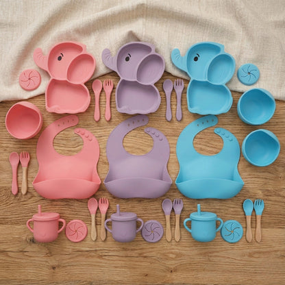 7-Piece Silicone Baby Feeding Set - Elephant Design (BPA Free)