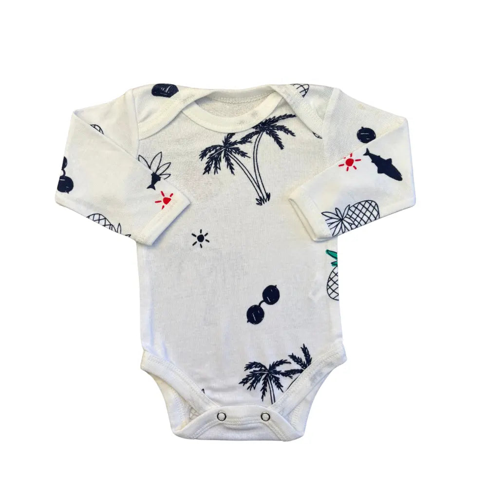 A pack of five full-sleeved, blue-themed unisex baby bodysuits from Carter's, offering cotton comfort and featuring snaps at the crotch for easy dressing.