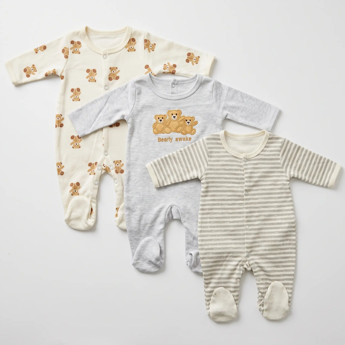 Unisex Baby Footed Romper 3-Pack, 100% Cotton | Alaya Junior
