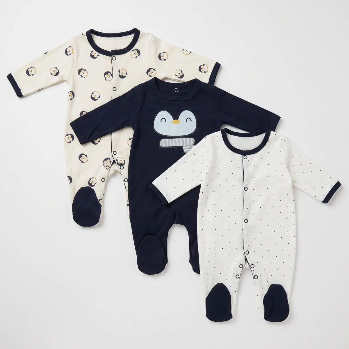 Unisex Baby Footed Romper 3-Pack, 100% Cotton | Alaya Junior