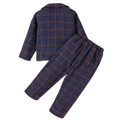 SHEIN Baby Boy Plaid Print Lapel Neck Blazer & Pants Without Tee