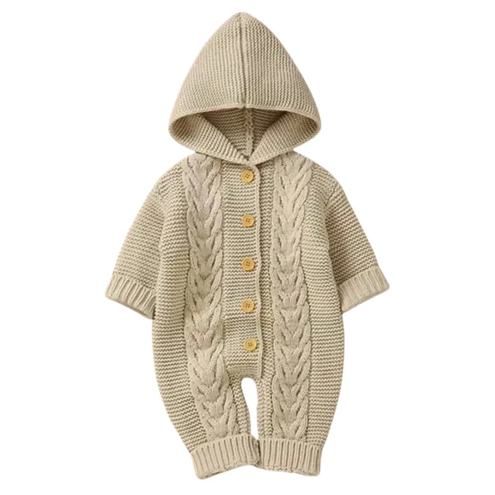 Baby Girl/Boy Knitted Pattern Hooded Jumpsuit