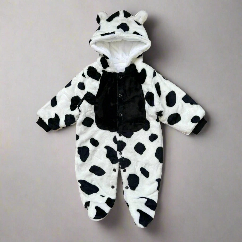 Unisex Cow Print Hooded Rompers | Plush Animal Onesie