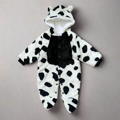 Unisex Cow Print Hooded Rompers | Plush Animal Onesie