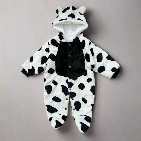 Unisex Cow Print Hooded Rompers | Plush Animal Onesie