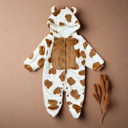 Unisex Cow Print Hooded Rompers | Plush Animal Onesie