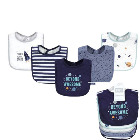 Hudson Baby Infant Boy Cotton Bibs, Space, One Size