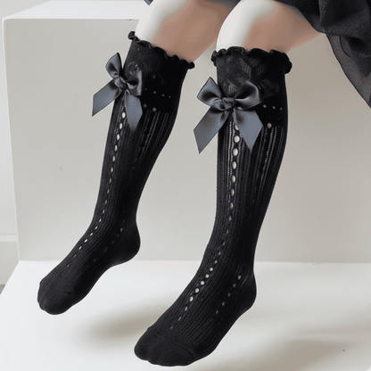 Long Bow Net Socks for Baby Girls - Cotton, Breathable