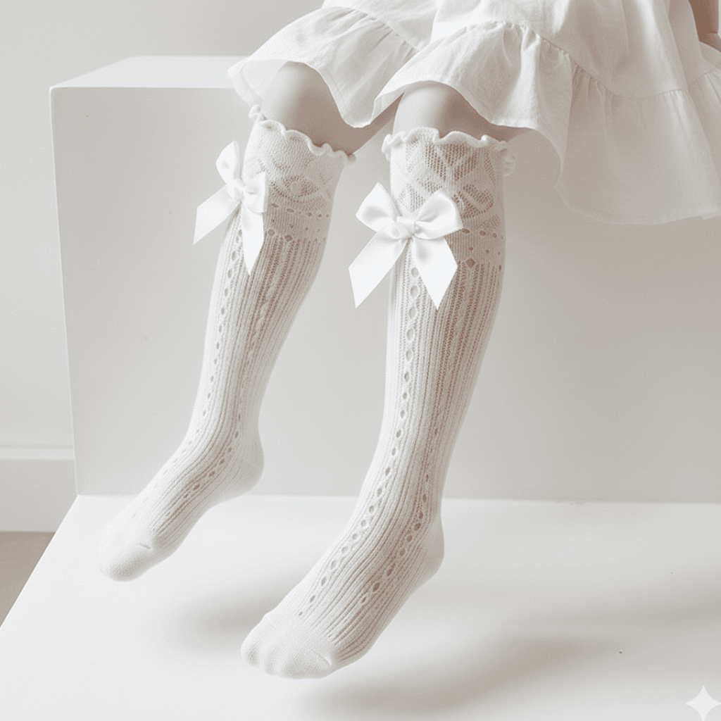 Long Bow Net Socks for Baby Girls - Cotton, Breathable
