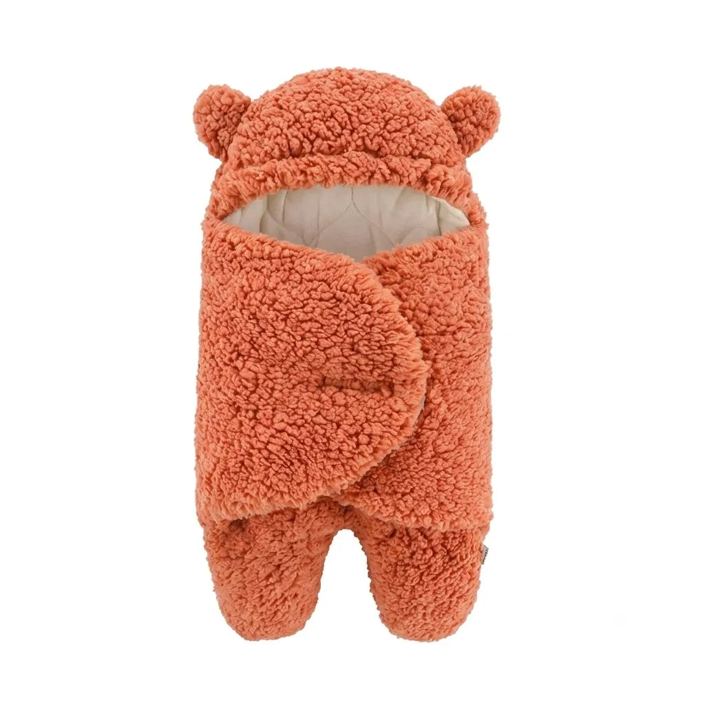 Cozy Bunny Bliss: Warm Plush Hooded Swaddle Wrap Blanket for Newborns-0-6M