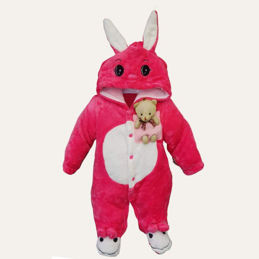 Flannel Rabbit Full-Body Romper with Closed Feet (0-9M)