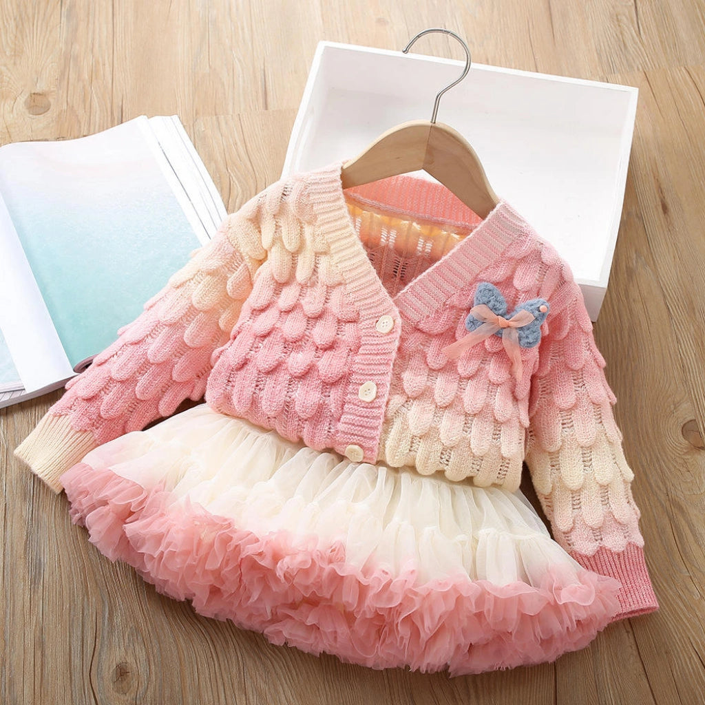 Girls Rainbow Knit Cardigan Set - Autumn Winter Baby Sweater