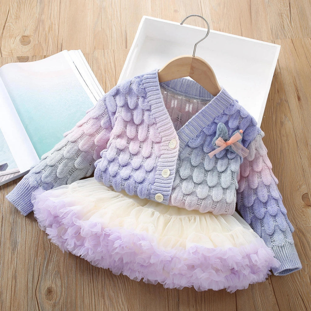 Girls Rainbow Knit Cardigan Set - Autumn Winter Baby Sweater