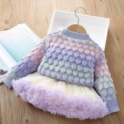 Girls Rainbow Knit Cardigan Set - Autumn Winter Baby Sweater