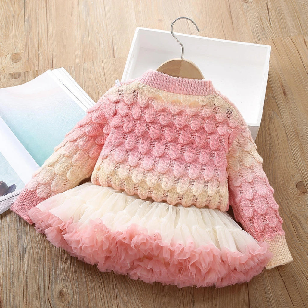 Girls Rainbow Knit Cardigan Set - Autumn Winter Baby Sweater