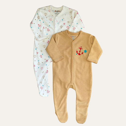 Juniors Duo: Winter-Ready Footed Rompers Set (Skin and White)