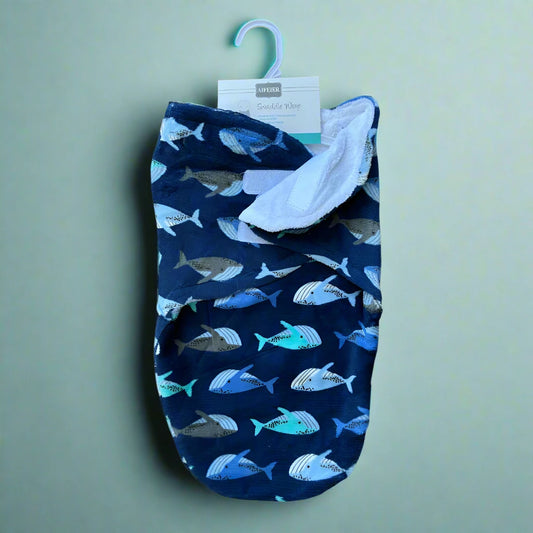 Cozy Winter Swaddle with Blue Fish Design