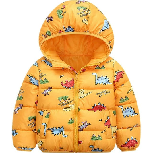 Dino-Lightweight Puffer Jacket with Hood for Toddlers