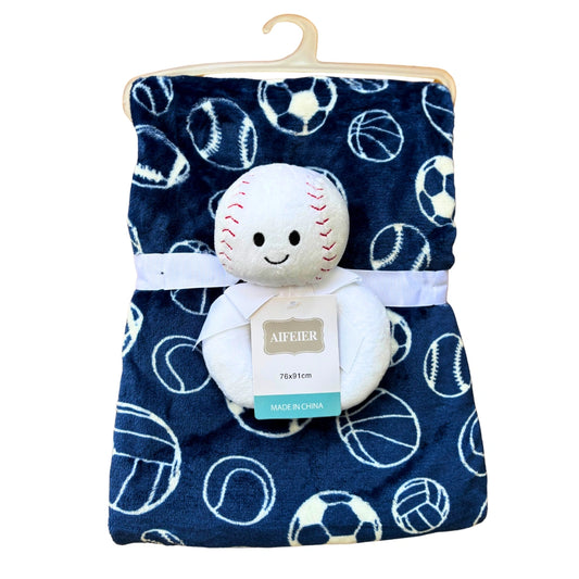 Baby Sports-Themed Blanket with Plush Toy