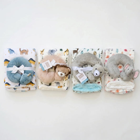 Baby Blanket & Neck Pillow Set — Dino, Safari, Forest & Floral
