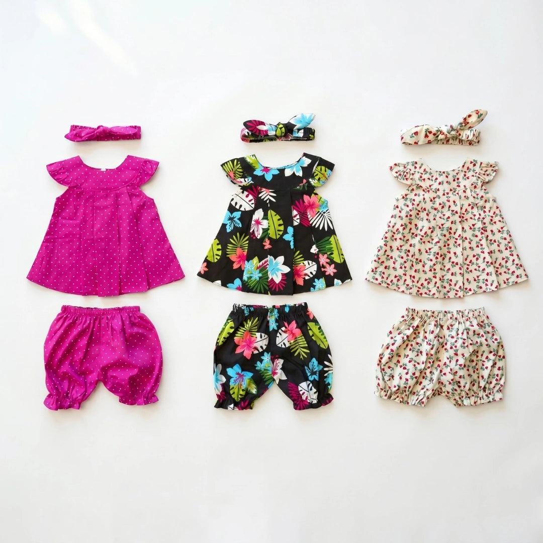 Flutter Sleeve 3-Piece Dress Set with Bloomers | Alaya Junior