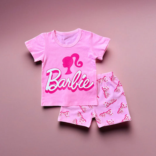 Baby Girl 2 Pcs Barbie Design Summer Short And Shirt Set