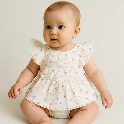 Baby Girls Embroidered Frock and Nappy Trouser Set