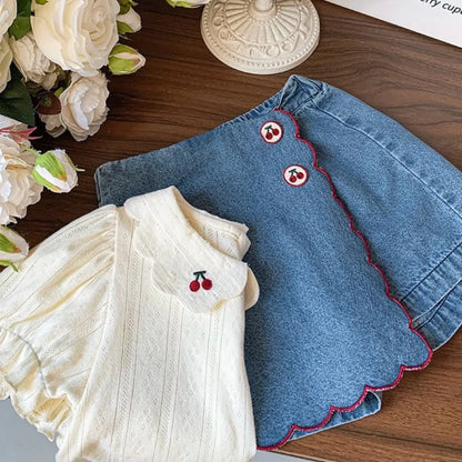 Baby Girls’ High-Rise Denim Short And Shirt Set